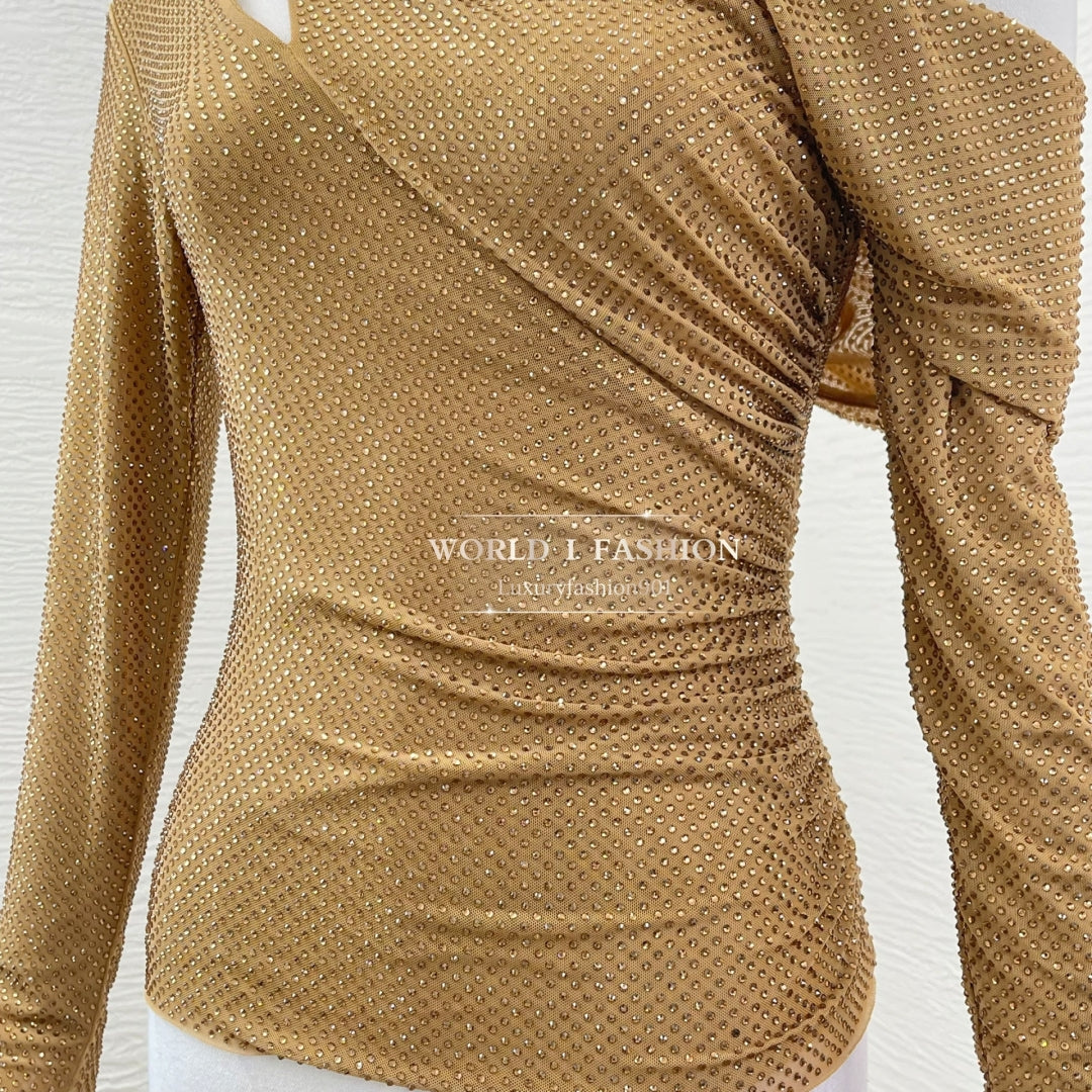 SP: Brown Rhinestone cutout top