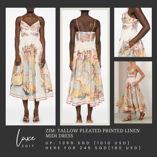 ZM: Tallow pleated printed linen midi dress