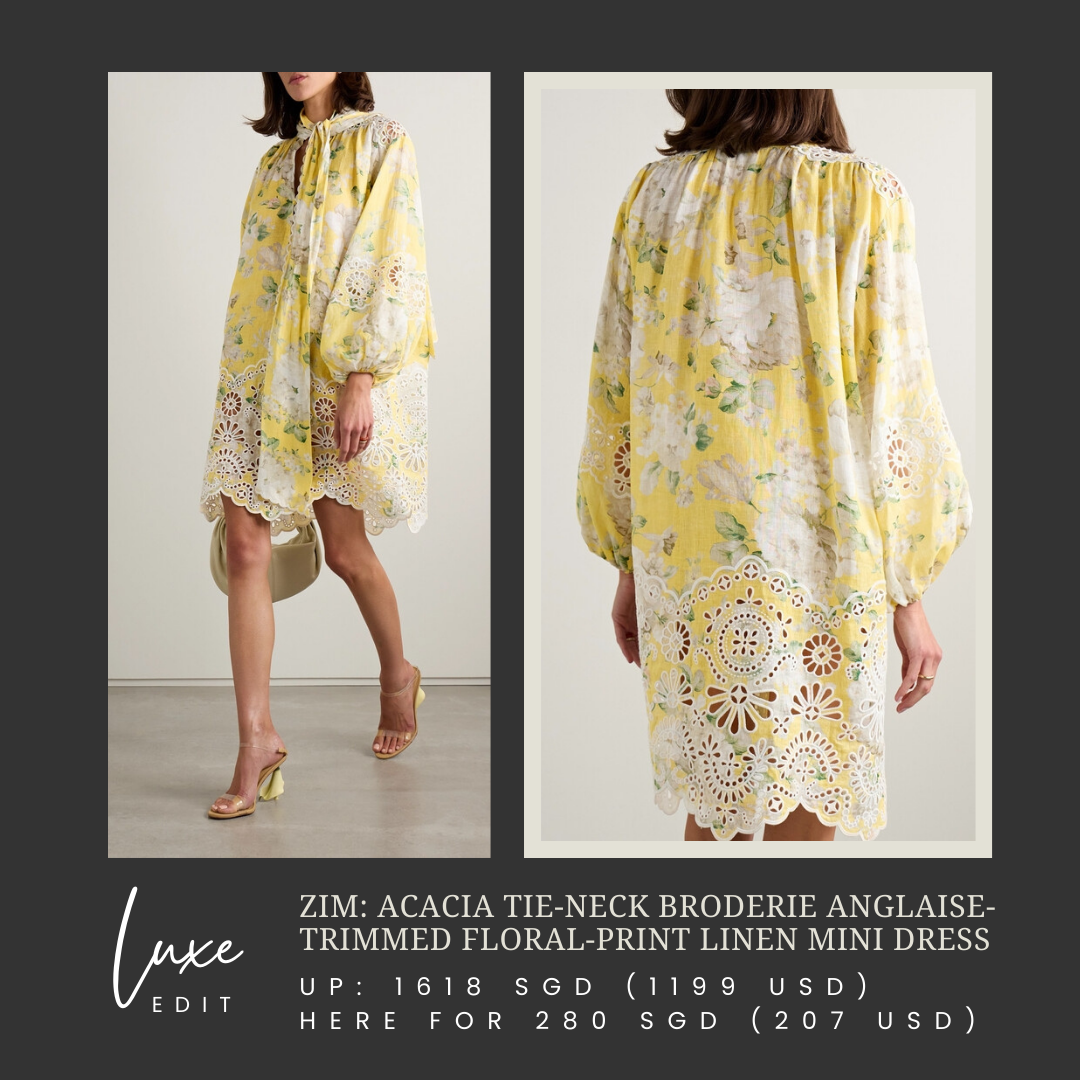 ZM: Acacia tie-neck broderie anglaise-trimmed floral-print linen mini dress