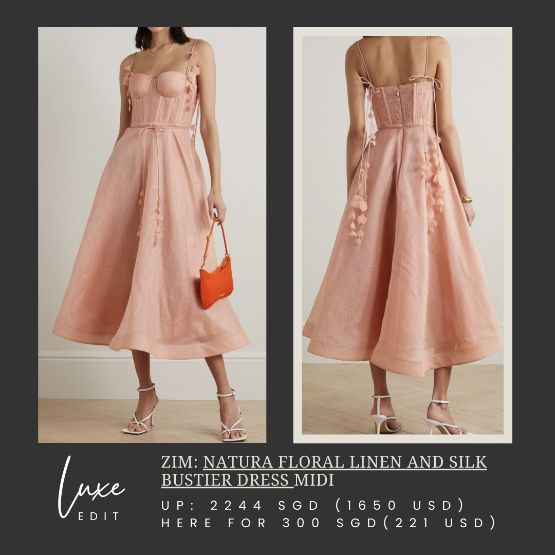 ZM: Natura Floral Linen And Silk Bustier Dress Midi