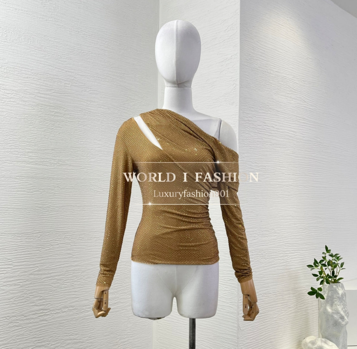 SP: Brown Rhinestone cutout top