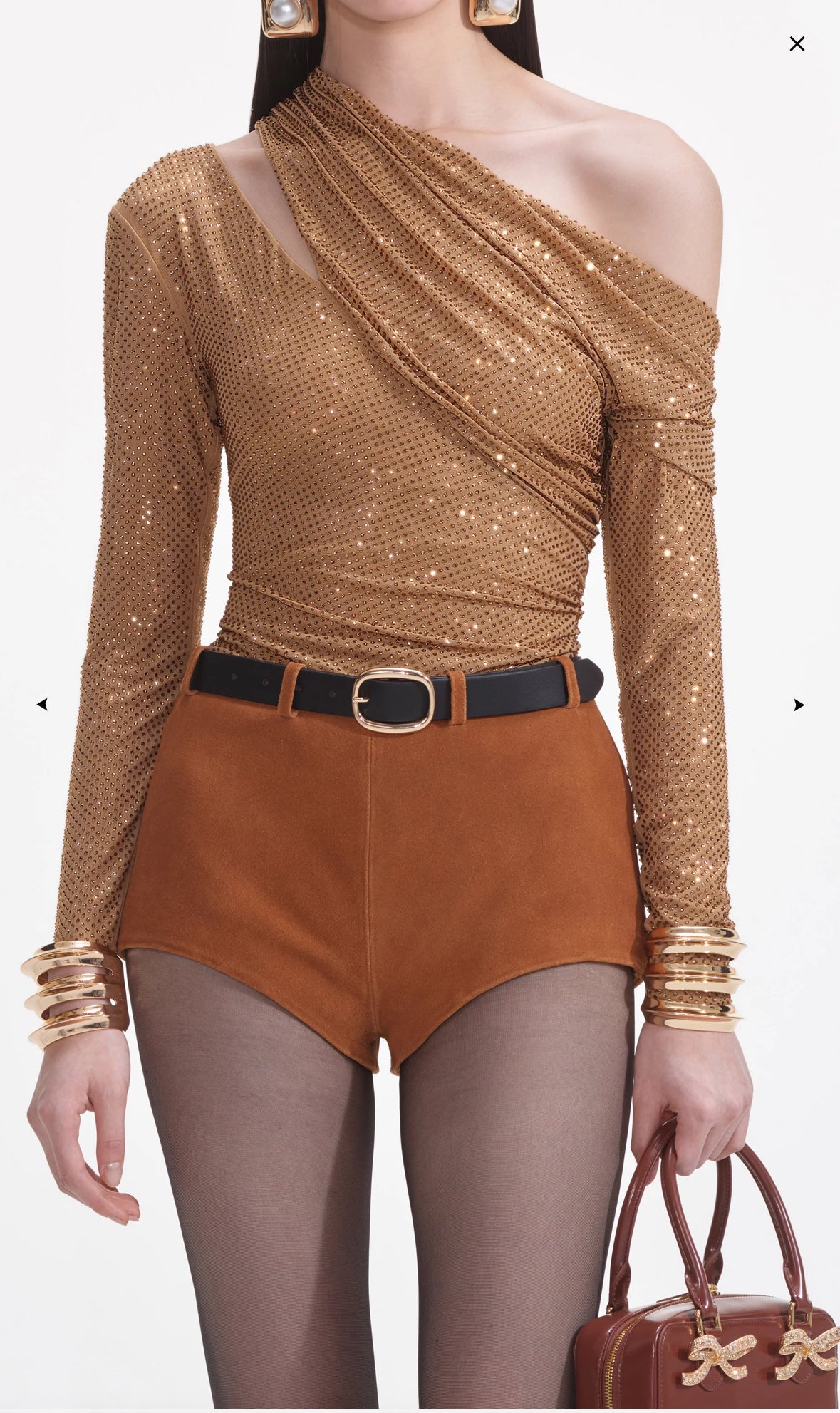 SP: Brown Rhinestone cutout top