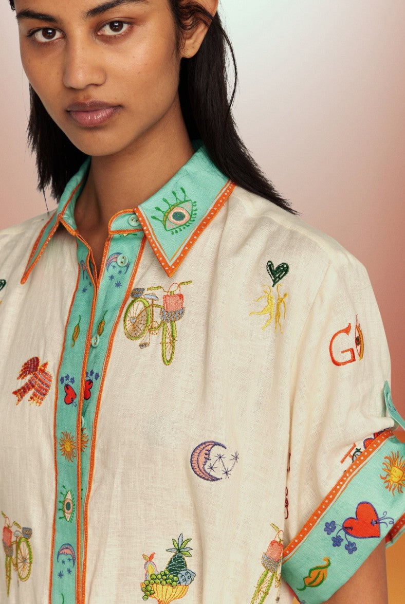 ALM: PREORDER / AVAIL MAR - Holiday Go-To embroidered shirtdress