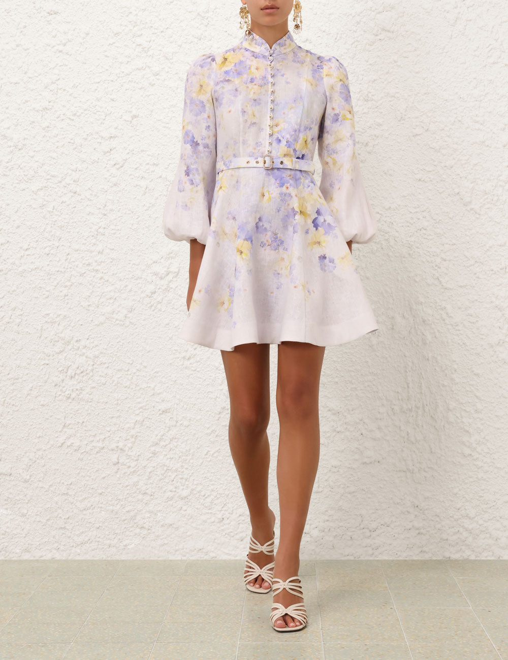 Crush buttoned mini dress lilac floral