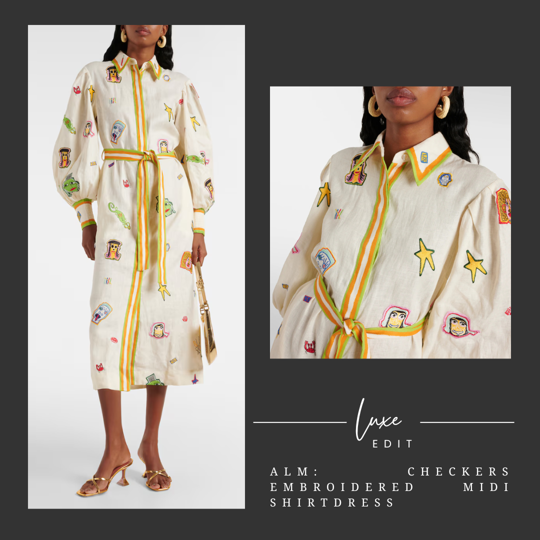 ALM: Checkers Embroidered Midi Shirtdress