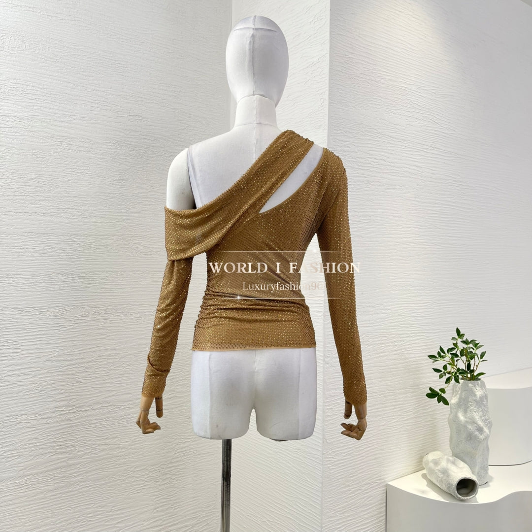 SP: Brown Rhinestone cutout top