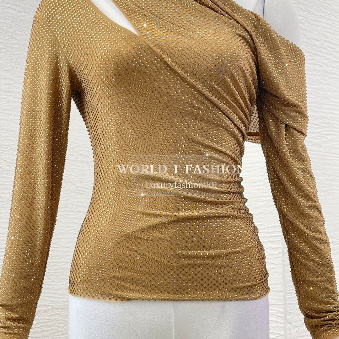 SP: Brown Rhinestone cutout top