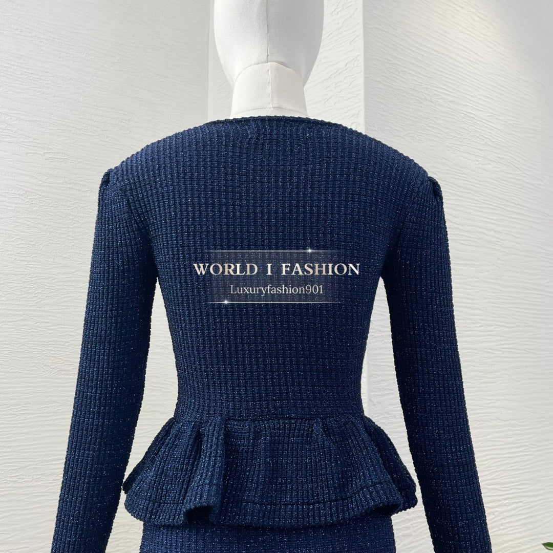 SP: Navy Knit Peplum Midi Dress