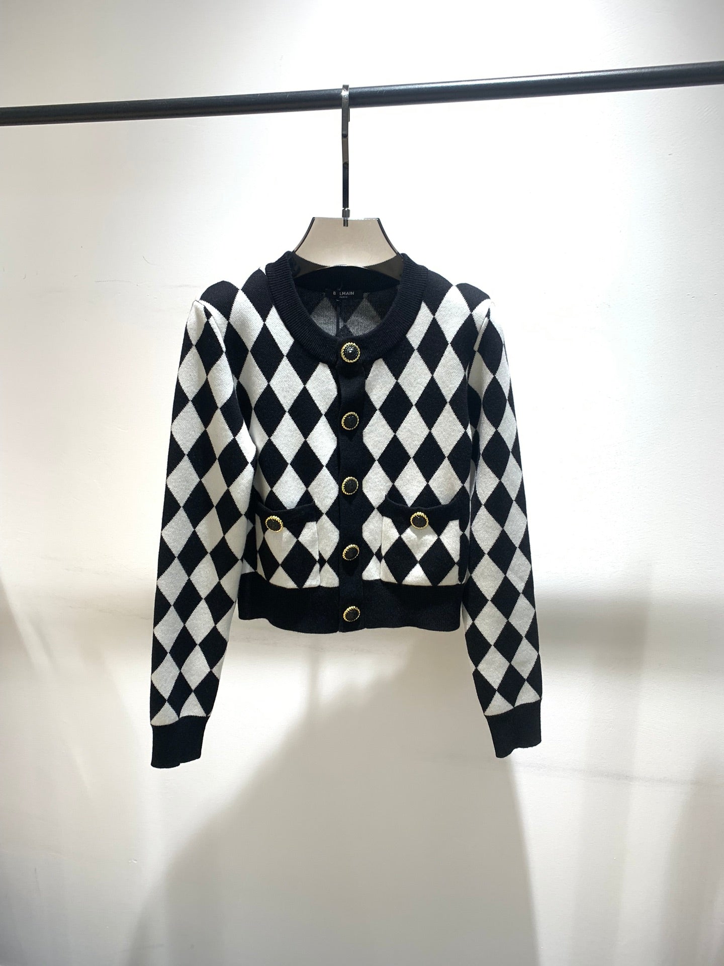 BM: Diamond Intarsia Wool Cardigan