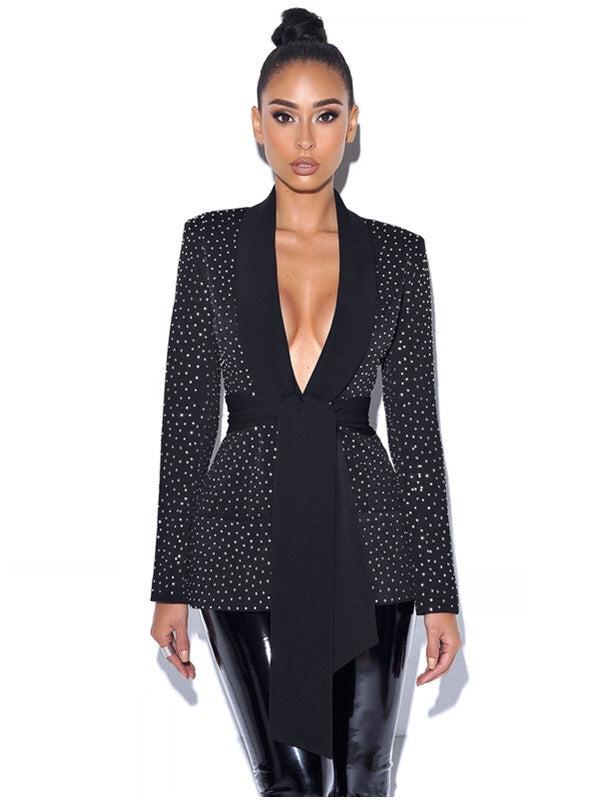 Rhinestone belted coat