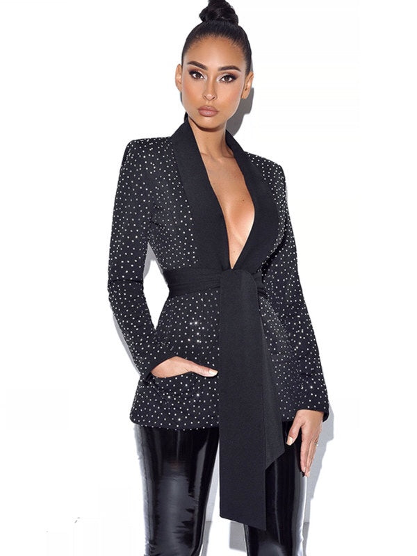 Rhinestone belted coat