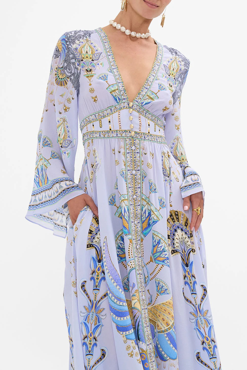 CAM: Under Scarab Skies kimono sleeve dress with shirring detail