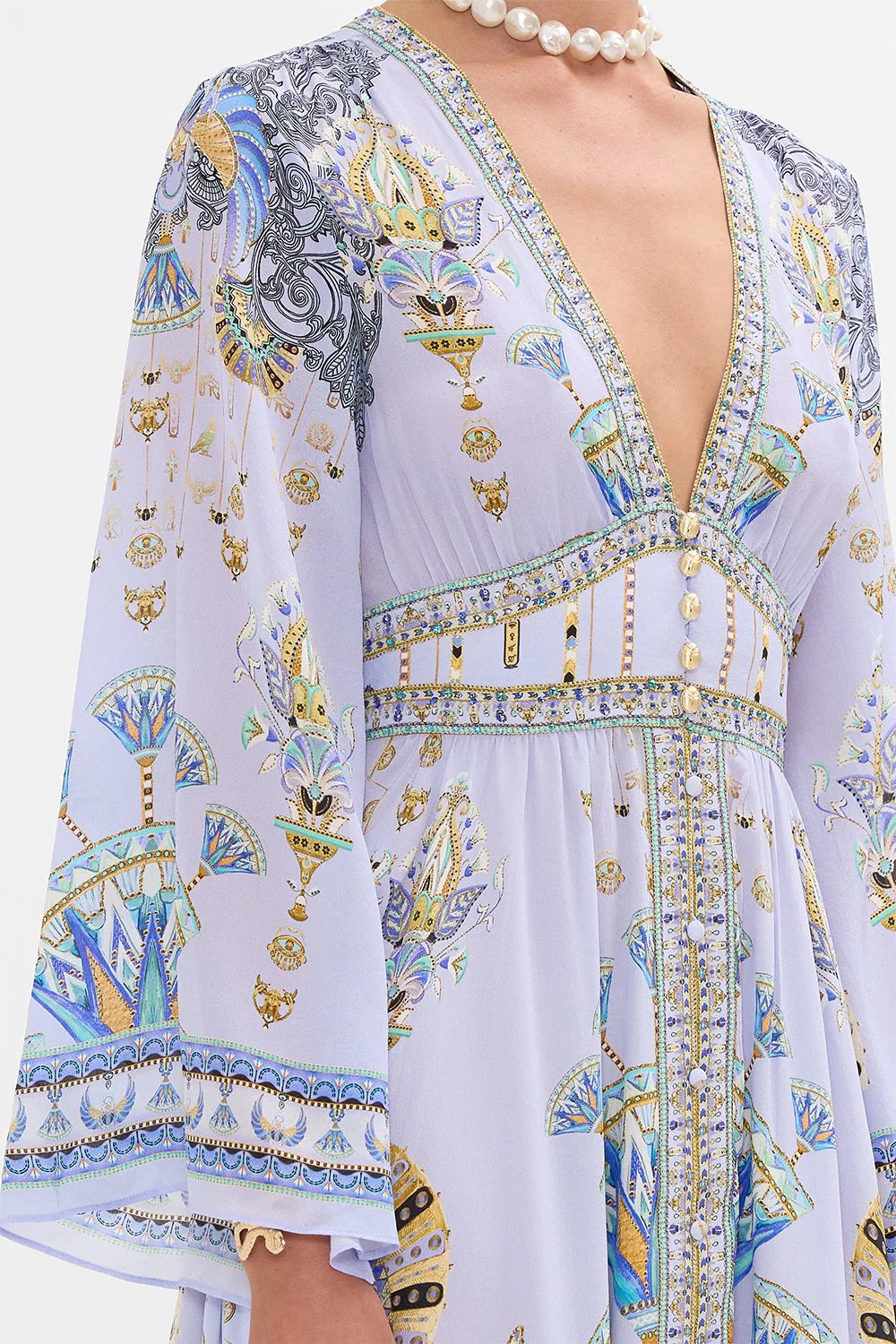 CAM: Under Scarab Skies kimono sleeve dress with shirring detail