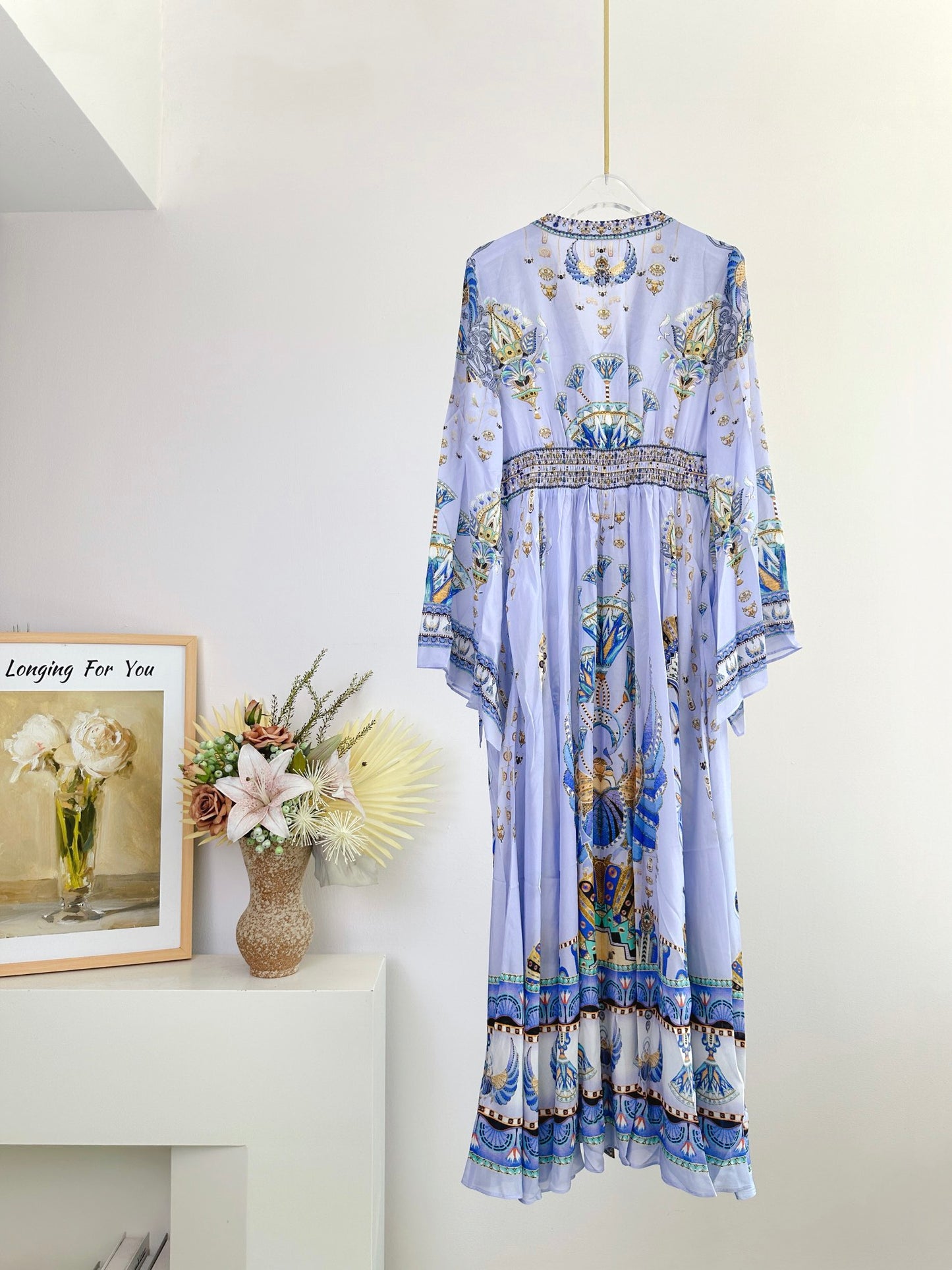 CAM: Under Scarab Skies kimono sleeve dress with shirring detail