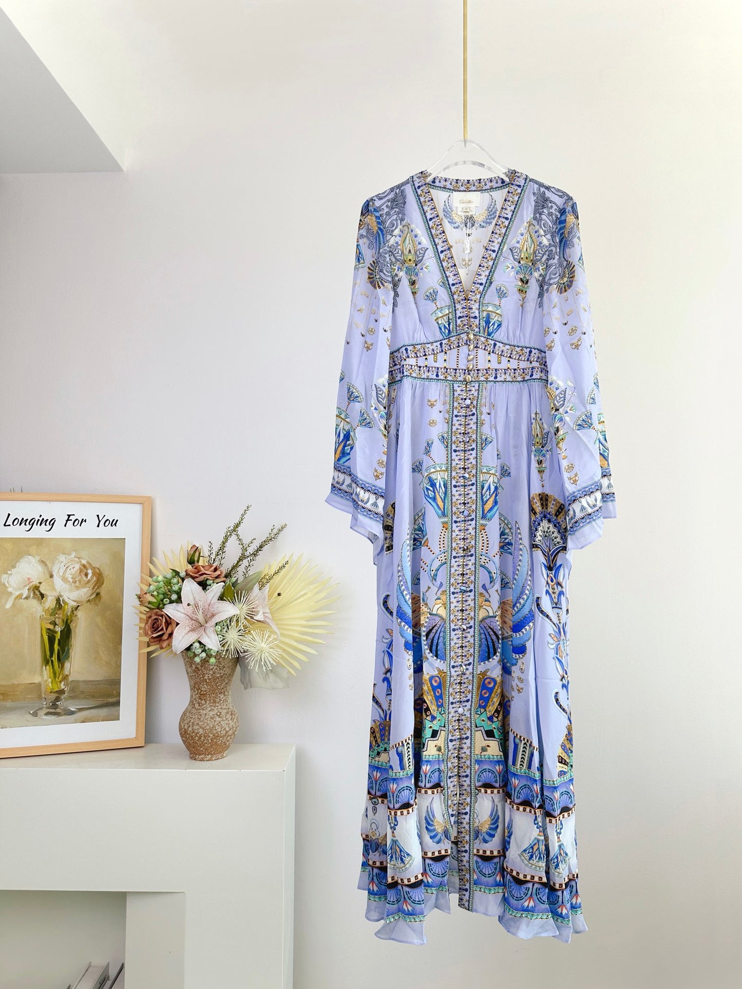 CAM: Under Scarab Skies kimono sleeve dress with shirring detail
