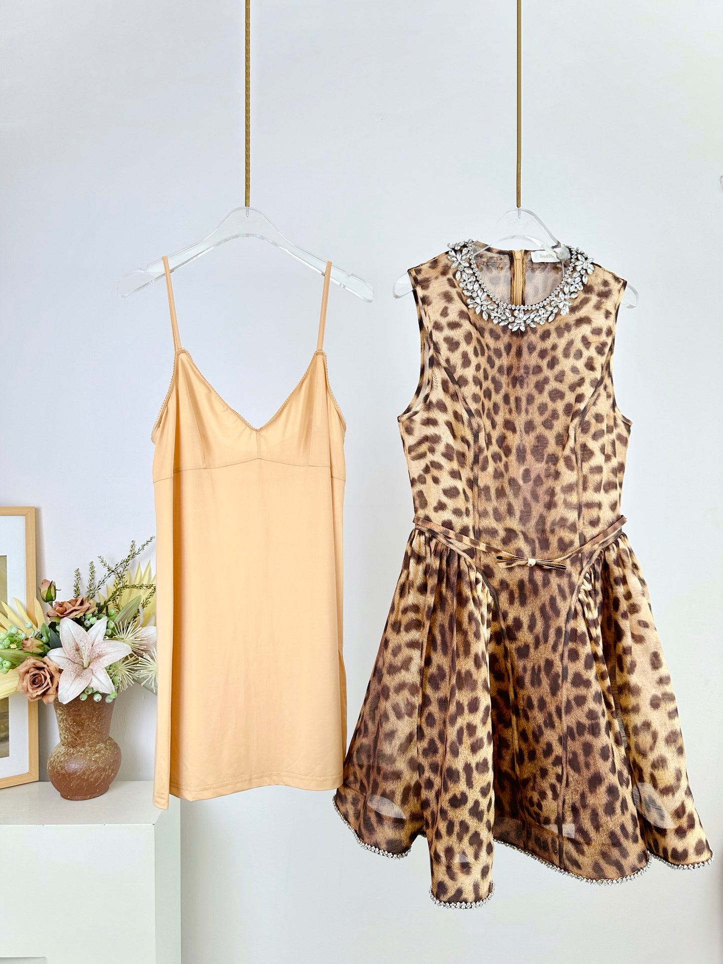 ZM: Crush crystal-embellished paneled leopard-print linen and silk-blend mini dress