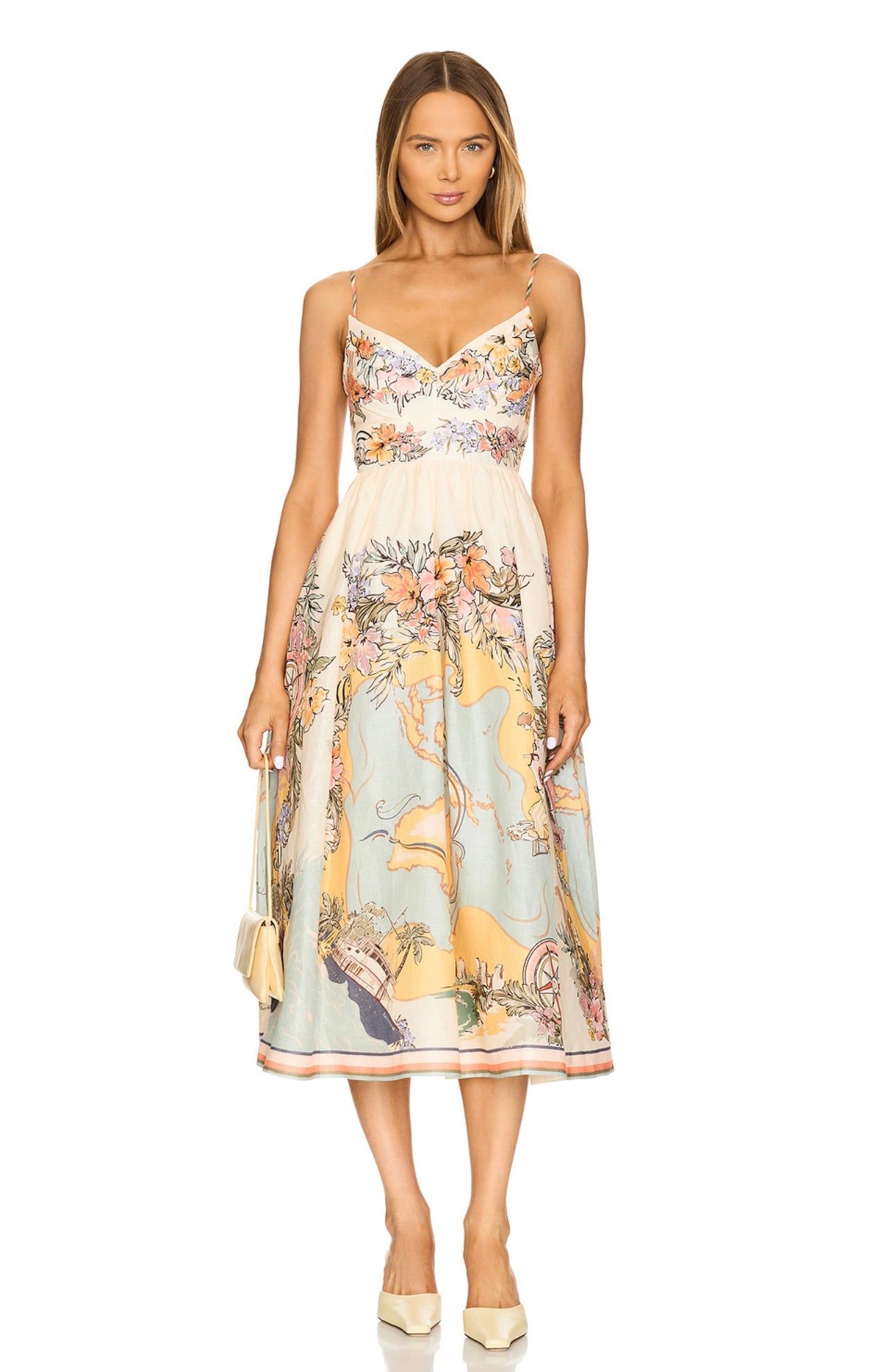 ZM: Tallow pleated printed linen midi dress