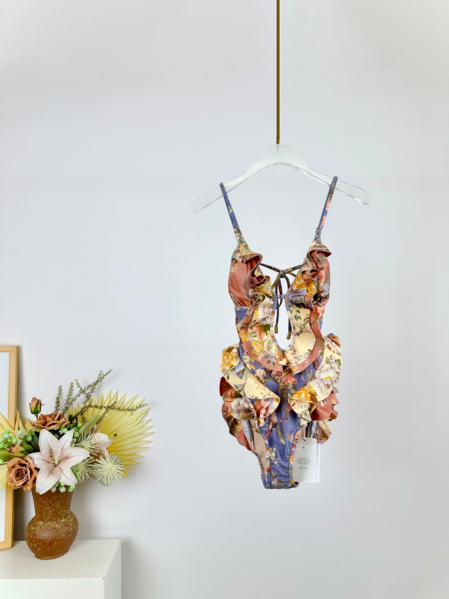 ZM: Tallow ruffled cutout floral-print swimsuit