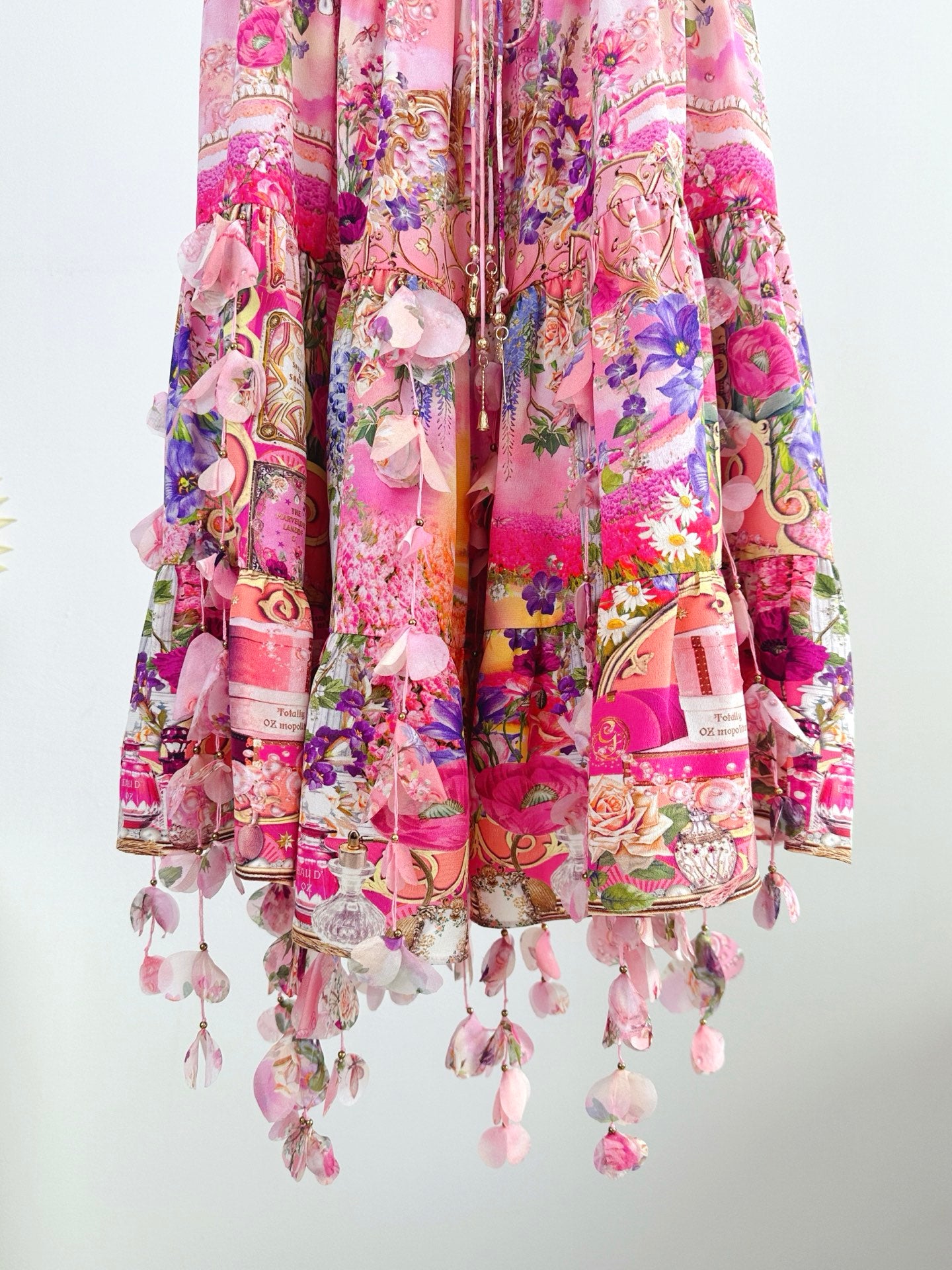 CAM: Floral-appliqué gathered silk crêpe minidress