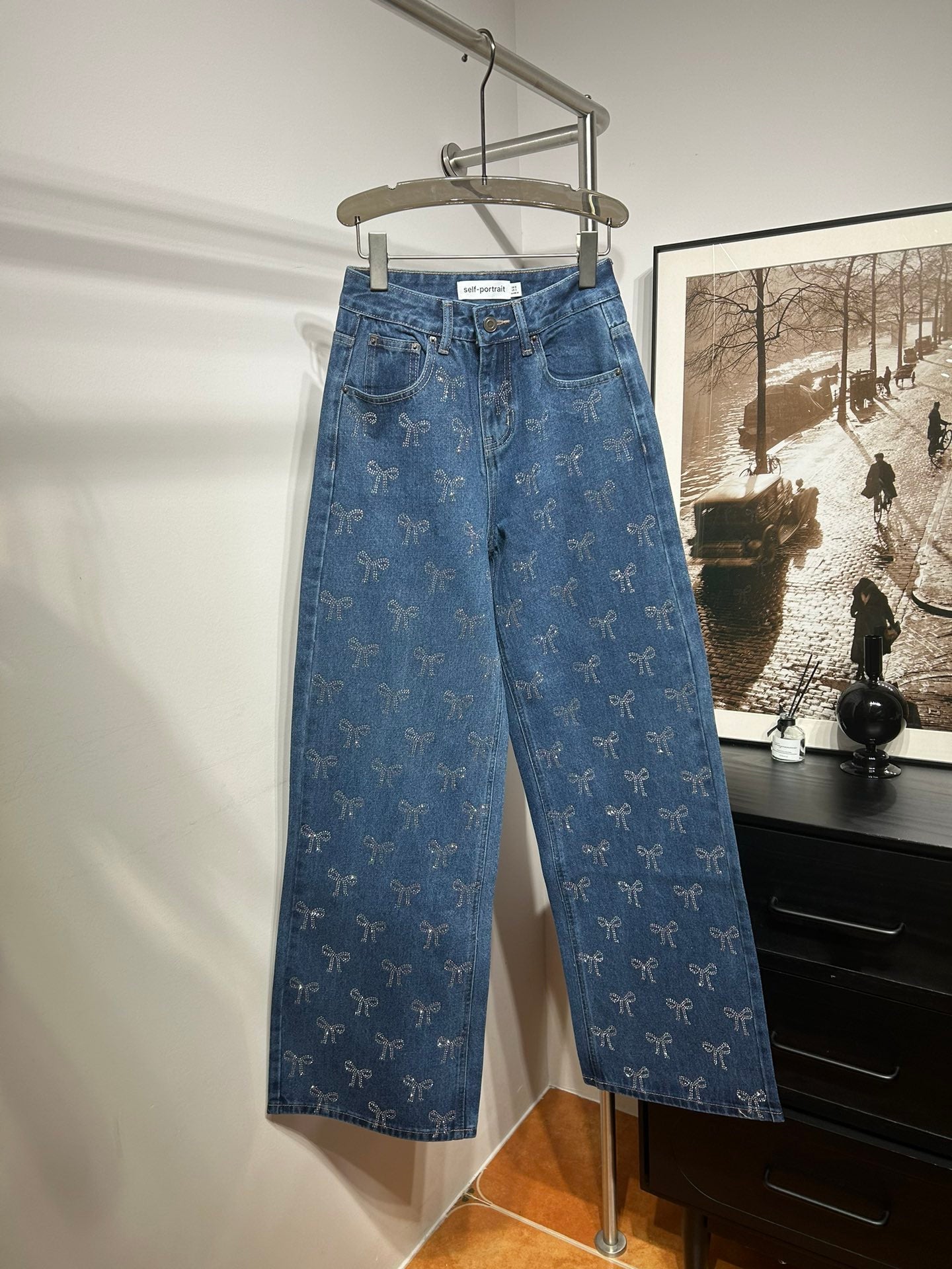 SP: Crystal-embellished high-rise wide-leg jeans