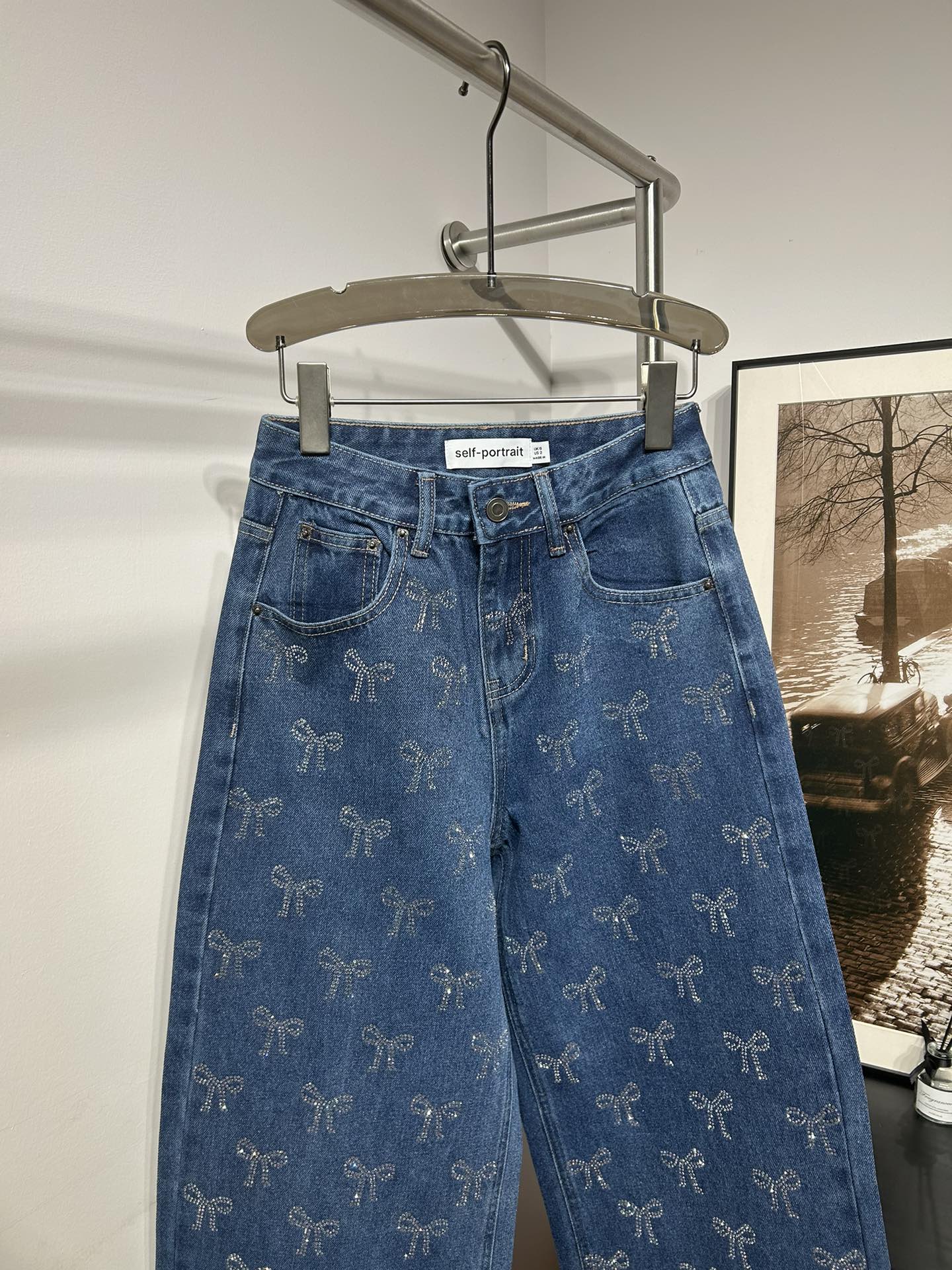 SP: Crystal-embellished high-rise wide-leg jeans