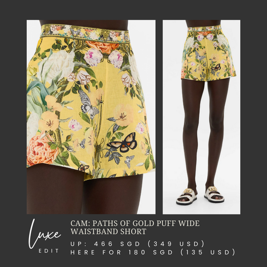 CAM: Paths of gold puff wide waistband short