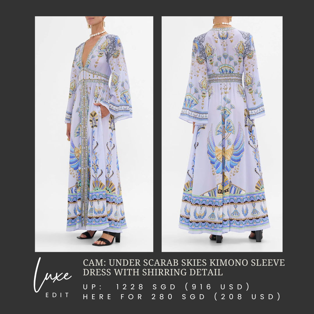 CAM: Under Scarab Skies kimono sleeve dress with shirring detail