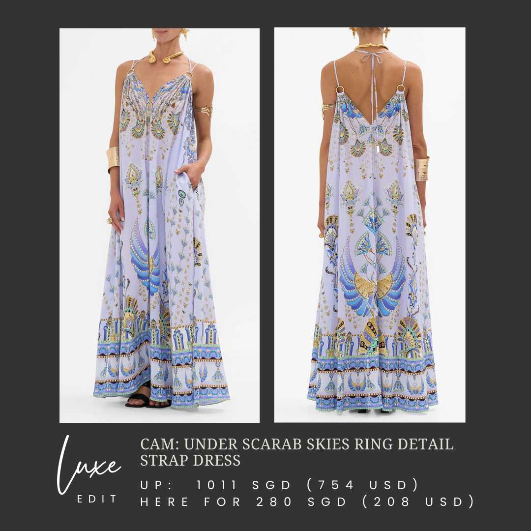 CAM: Under Scarab Skies ring detail strap dress